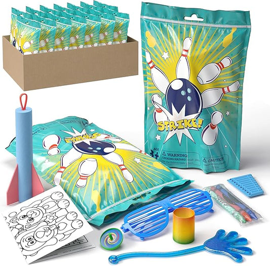 Crown Display Party Favors for Kids 10 Pre Filled Party Favor Bags - Bowling Fun Goodie Bags Stuffers for Kids with Fidget Toys and Small Toys Goody Bag Stuffers - Party Favors for Kids 4-8
