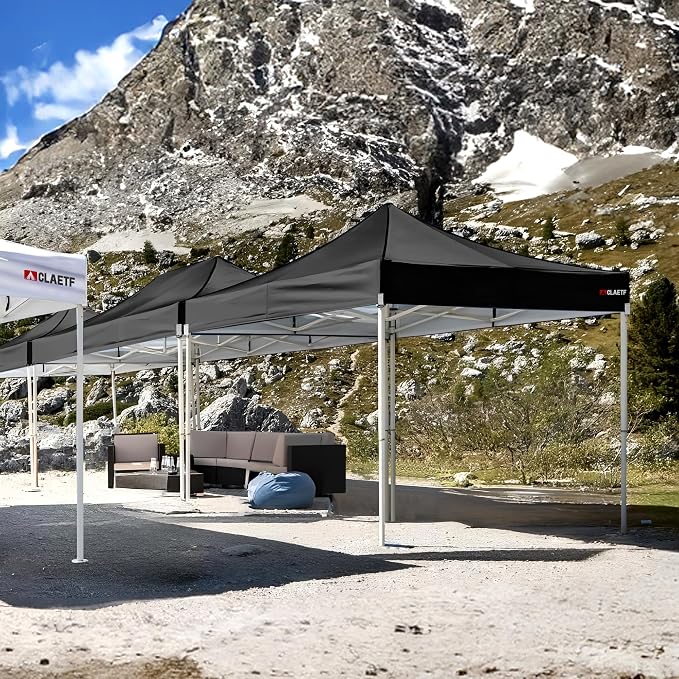 10x10ft Replacement Canopy Top - Heavy-Duty 500D 2500mm Waterproof & UPF 50+ UV Tent Cover with 8 Drainage Holes, Reinforced Straps for Camping, Trade Shows (Frame Not Included - Black)