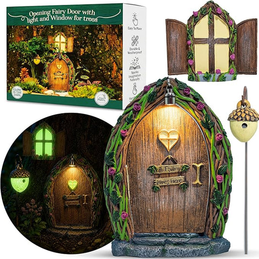 Opening Fairy Door and Window with Light, Fairy Doors for Trees Outdoor, Fairy Door, Fairy House Kit, Fairy Garden Decor, Fairy Doors, Fairy Garden Decor, Fairy Garden Decorations, Garden Fairy