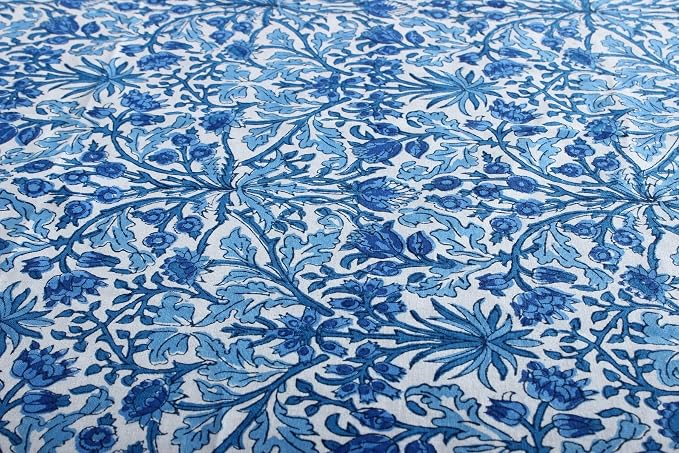 Ridhi Dark Royal Blue Hand Block Print Cotton Rectangle Tablecloth 190" x 72" inches Reusable Table Cover Decorative Everyday Use for Dining Room, Farmhouse, Home Gift for Spring, Mother's Day