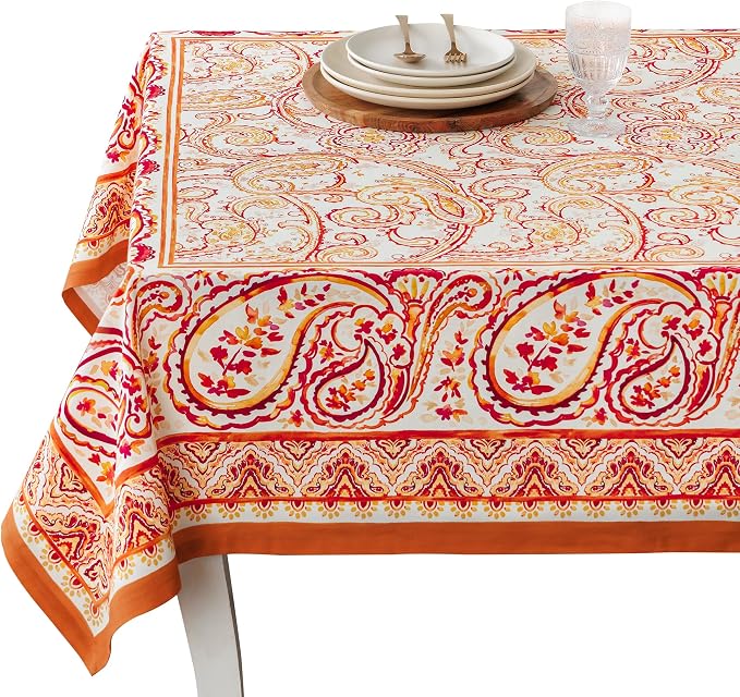 Maison d' Hermine Table Cloth Rectangle Table 100% Cotton 60 x 120 Inches Fall Tablecloth Reusable Everyday Use for Thanksgiving Christmas Decorations Dining Farmhouse Party (Palatial Paisley)