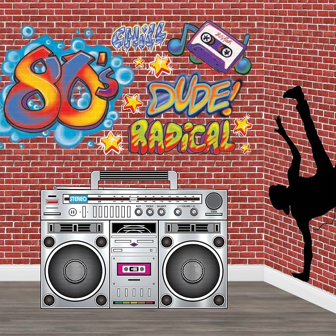 Beistle 80s Boom Box Stand-Up, Retro Metallic Cardboard Decoration, Perfect for 1980s ERAS Theme Dance Parties, Photo Booth Props, and Throwback Events, Large 3' 3¼" x 4' 5"