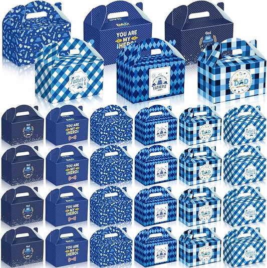 Dunzoom 24 Pcs Father's Day Gift Boxes Happy Father's Day Party Supplies Blue Goodie Candy Boxes Holiday Paper Gift Container for Dad's Birthday Decoration