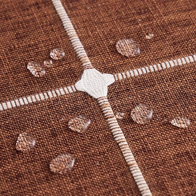 ZeeMart Boho Grid Table Cloth with Tassels (Terracota, 60" x 60"), Heavy Weight Linen Checked Embroidered Farmhouse Tablecloth, Water Resistant Square Rust Tablecloths