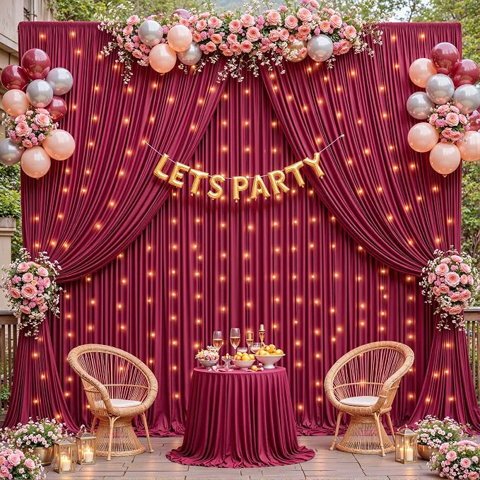 10 Panels Burgundy Backdrop Curtains - Wrinkle Free Fabric Backdrop Curtain for Photoshoot, 10FT Wedding Party Photo Backdrop Drapes for Birthday Baby Shower Photography Stage Background Decorations