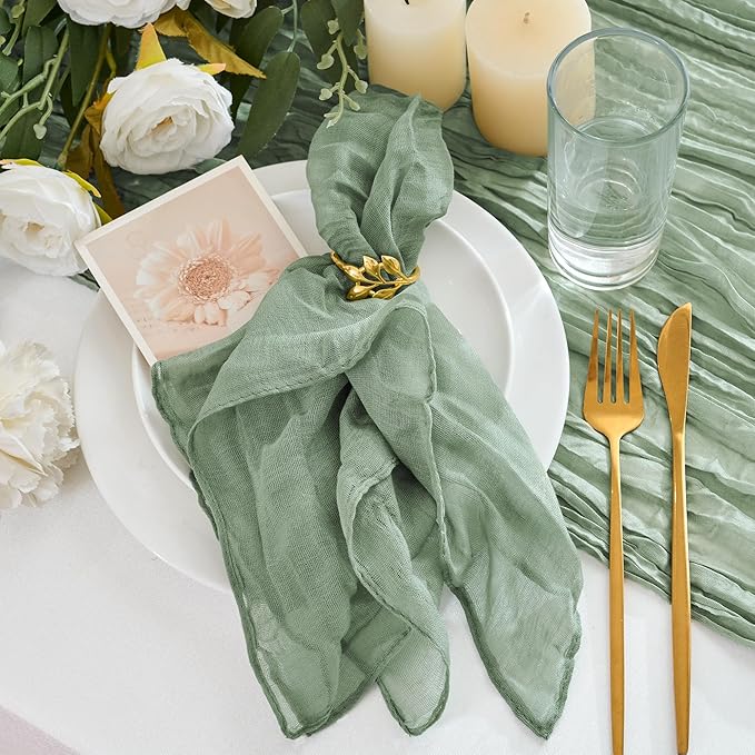 24 Pack Cheesecloth Napkins 20"x20" Sage Green Boho Gauze Cheese Cloth Napkins Bulk Rustic Dinner Table Decor for Wedding Bridal Baby Shower Party