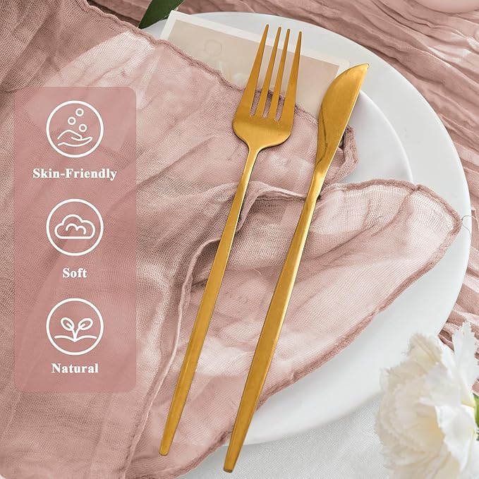 50 Pack Cheesecloth Napkins 20"x20" Dusty Pink Boho Gauze Cheese Cloth Napkins Bulk Rustic Dinner Table Decor for Wedding Bridal Baby Shower Party