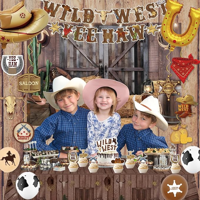 Western Party Decorations,Cowboy Party Decorations For Men,Wild Weat Banner,Cow Print Foil Balloon,Table Cloth,Western Decor For Boys