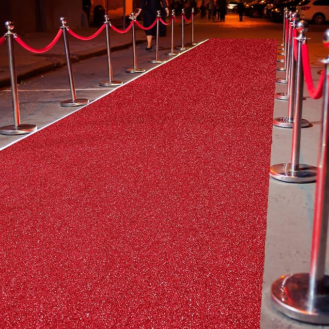 Shihanee Sequin Aisle Runner for Wedding Glitter Rug with Carpet Tape Sparkly Prom Outdoor Floor Birthday Carpet Runner for Ceremony Event Graduation Party(2 x 15 ft,Red)