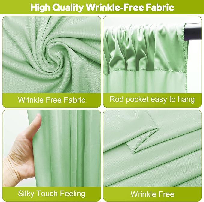Wokceer Sage Green Backdrop Curtain for Wedding Parties 3 Pack 10x8FT Wedding Curtains Photo Backdrop Drapes Polyester for Photoshoot Baby Shower Birthday Party Curtains Background 6 Panels 5x8FT