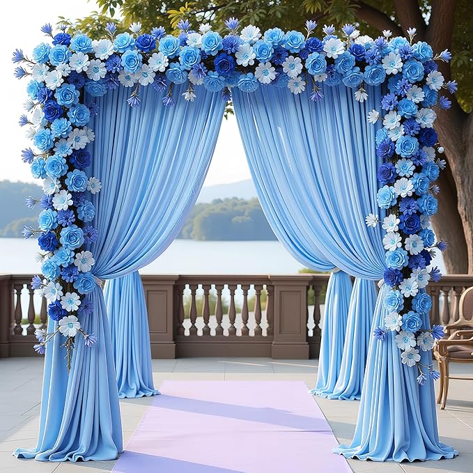 Wokceer Blue Backdrop Curtain for Wedding Parties 10x10FT Photo Polyester Backdrop Drapes for Wedding Photoshoot Baby Shower Birthday Party Curtains Photography Background 2 Panels 5x10FT