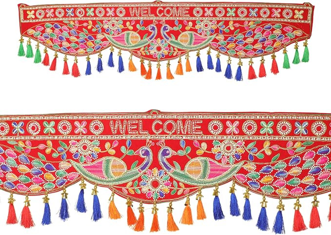 Decorative Toran Door Hanging Toran Bandanwar Velvet Peacock Design Bandhanwar Garland for Parties Traditional Hanging New year Gifts Wedding Home Festival Decoration Home Door Entrance (Size:-36")
