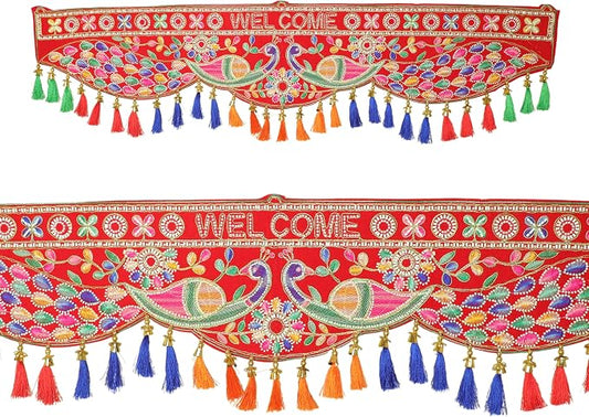 Decorative Toran Door Hanging Toran Bandanwar Velvet Peacock Design Bandhanwar Garland for Parties Traditional Hanging New year Gifts Wedding Home Festival Decoration Home Door Entrance (Size:-36")
