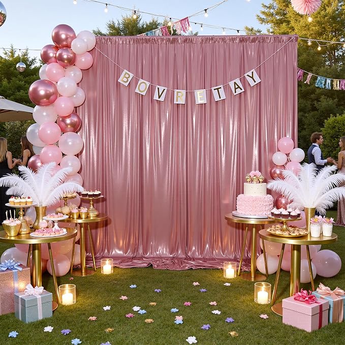 20ftx10ft Rose Gold Sequin Backdrop Curtain Panels for Parties, Wrinkle Free Glitter Photo Backdrop Drapes 4 Panels 5x10FT Shimmer Back Drop Cloth for Wedding Birthday Christmas Photography Background