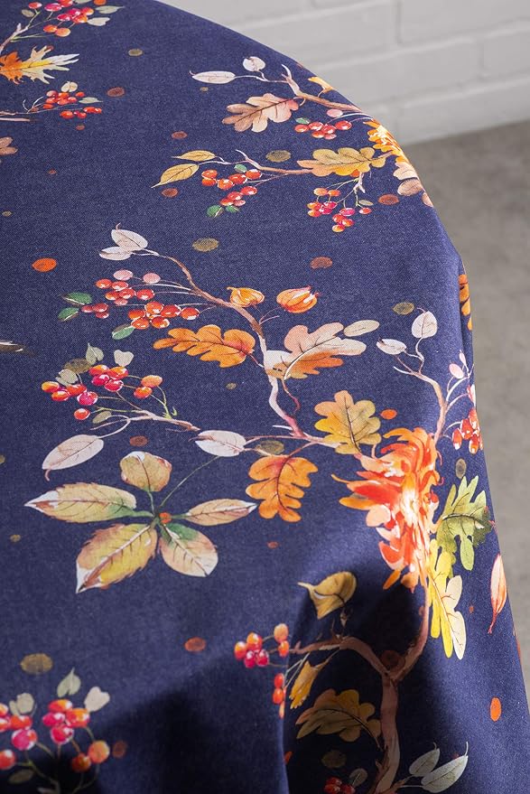 Maison d' Hermine Table Cloth Round Table 100% Cotton 63 Inches Fall Tablecloth Reusable Everyday Use for Thanksgiving Christmas Decorations Dining Farmhouse Party (Kelim - Infinity)