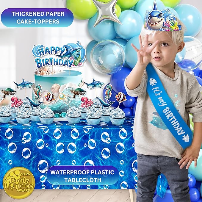 179 Pc Premium Under the Sea Party Decorations – Ocean Themed Baby Shark Birthday Supplies with Balloon Arch Kit, Backdrop, Sea Creatures, Cake Toppers & Tablecloth – Underwater Party Decor for Kids