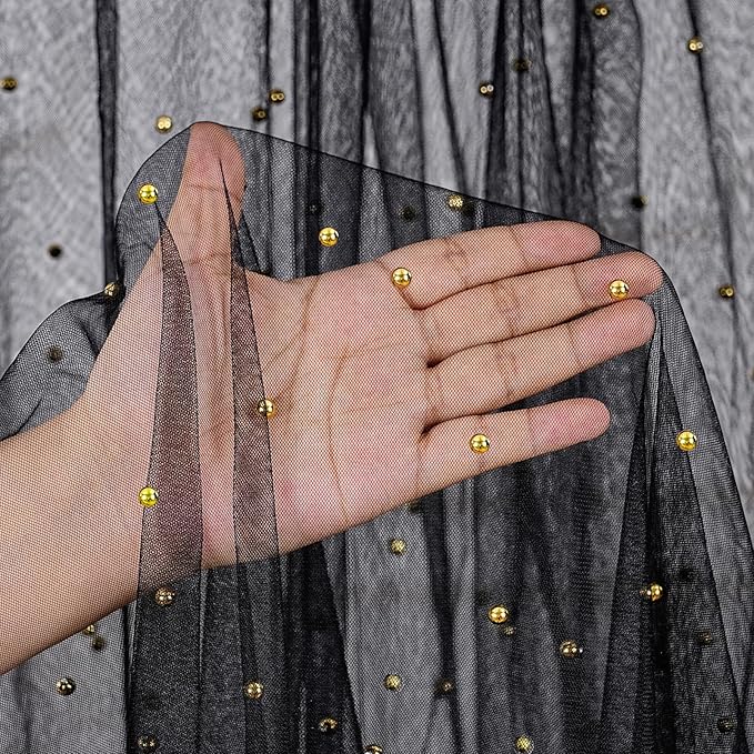 Gauze Tulle Table Runner Pearl Fabrics: Sheer Veil Dessert Chiffon Pearl Lace Boho 6 Packs Overlay Wedding Aisle Runner Party Decorations Doilies Black