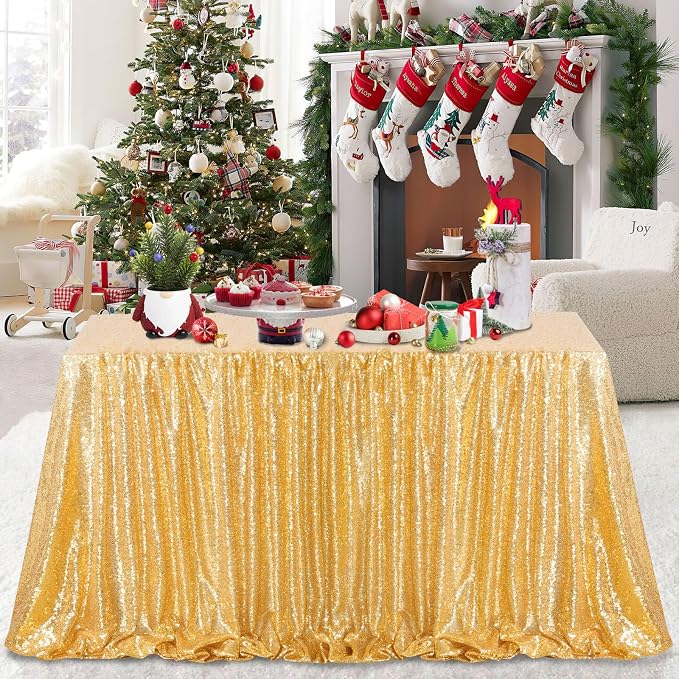 MoKoHouse Sequin Tablecloth Rectangular 90x132 Inch Gold Table Cloth Seamless Glitter Fabric for Home Party Wedding Decor Christmas Decorations
