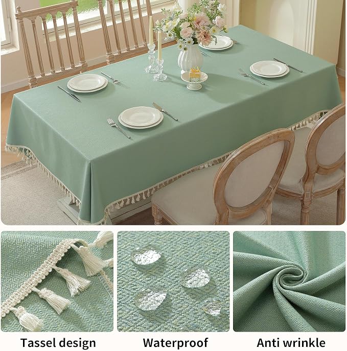 Table Cloth Rectangle Table with Waterproof, Spring Tablecloth with Tassel,Tablecloths for Protect Table Dining, Party and Camping