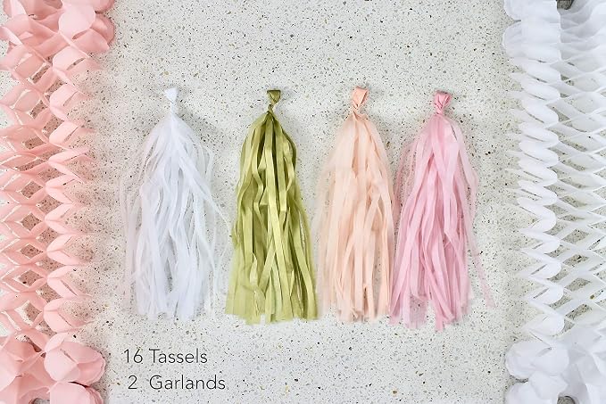 Eco Friendly Paper Party Decoration Set - 45 Pieces, Golden Blush - Plastic-Free FSC Sustainable Recyclable Reusable Pack