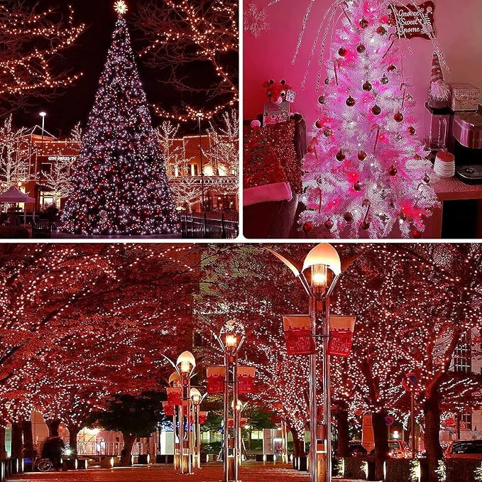 Connectable 240LED 88Ft 13Modes Christmas String Lights Outdoor Indoor | Extendable Green Wire Red & White Christmas Tree Lights with Timer | Twinkle Fairy Light Plug in for Xmas Tree (Red & White)