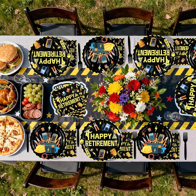 96Pcs Electrician Retirement Graduation Party Decorations Electrician Lineman Plates and Napkins Lineman Tools Decoration for Man Congrats Grad Construction Builder Carpentry Party Supplies Serves 24