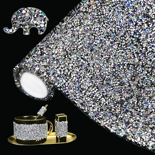 Locacrystal Bling Resin Rhinestone Sticker DIY Car Decoration Stickers Self-Adhesive Hotfix Glitter Crystal Gem Sheet Stickers for Car & Crafts Decoration(Silver AB,9.4"x15.8")