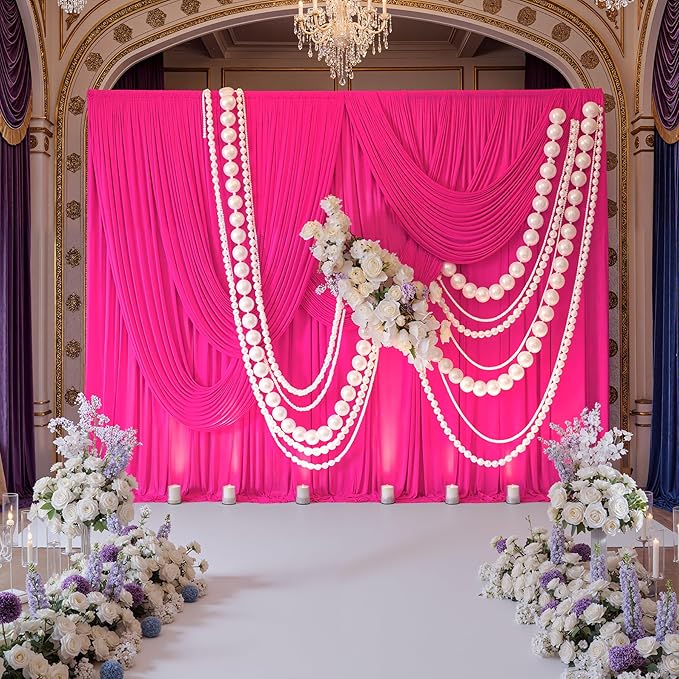 10ft x 10ft Wrinkle Free Hot Pink Backdrop Curtains for Parties, Polyester Photo Backdrop Drapes 2 Panels 5x10ft for Weddings Birthday Photography Party Background Baby Shower Decor