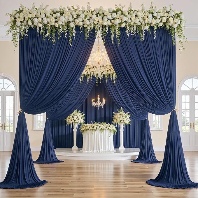 10ft×12ft Navy Blue Backdrop Curtain for Wedding Parties, 2 Panels Wrinkle Free Polyester Photo Backdrop Drapes Back Drop Cloth for Independence Day Birthday Photography Background