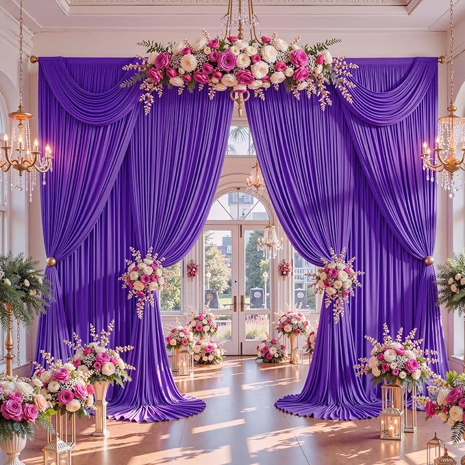 50x15ft Purple Backdrop Curtains for Baby Shower Parties Wrinkle Free Fabric Backdrop Curtain Wedding Photo Drapes Backdrop for Birthday Party Bridal Shower Photography Back Drop 10 Panels 5x15FT
