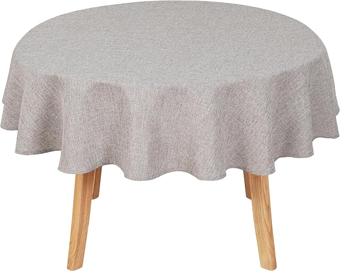 Hiasan 54 Inch Round Table Cloth Linen Textured Farmhouse Tablecloth - Wrinkle and Stain Resistant Washable Polyester Fabric Table Cover for Dining Room Kitchen Party, Stone