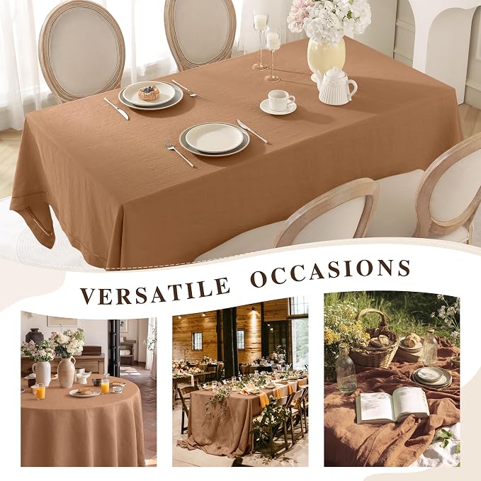 Linen World Fall Linen Tablecloth 120" x 60" Inch,French Linen Washable Rectangular Table Cloth for Dining,Outdoor, Weddings and Restaurants,Decorative Thanksgiving Christmas,Beige Hemstitch