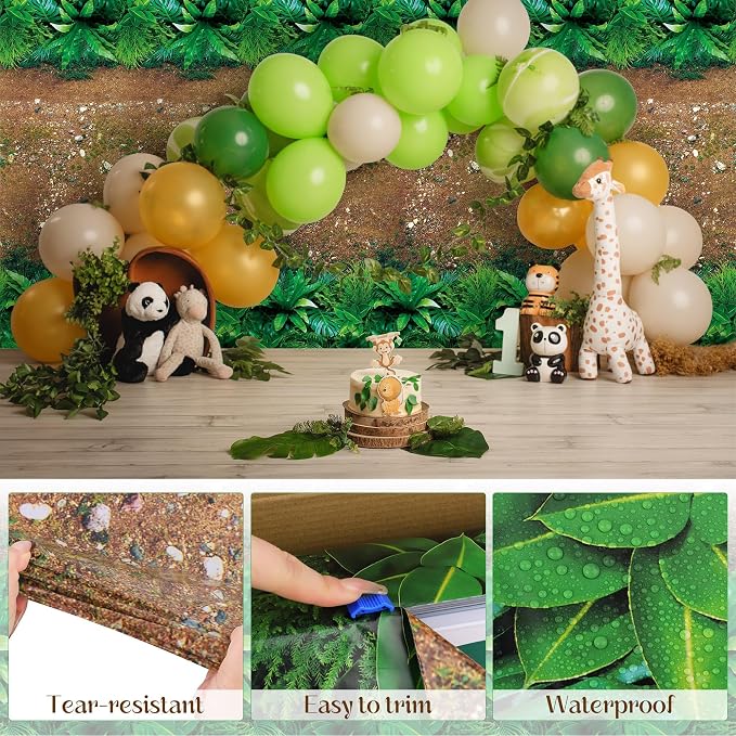 Kochorie 100 Ft x 54 Inch Forest Path Plastic Tablecloth Roll Safari Dinosaur Jungle Table Cover with Cutter Box for Birthday Baby Shower Party Supplies