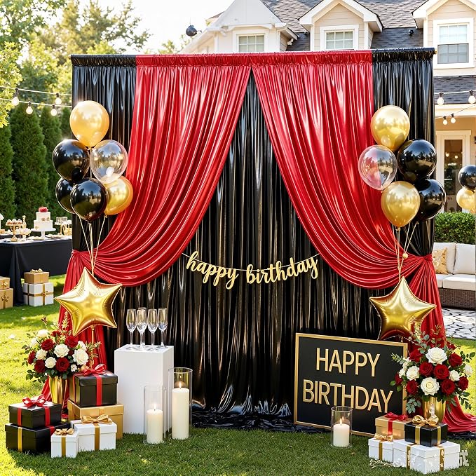 20ftx10ft Black and Red Sequin Backdrop Curtain Panels for Parties, Wrinkle Free Glitter Photo Backdrop Drapes 4 Panels 5x10FT Shimmer Back Drop Cloth for Wedding Birthday Photography Background