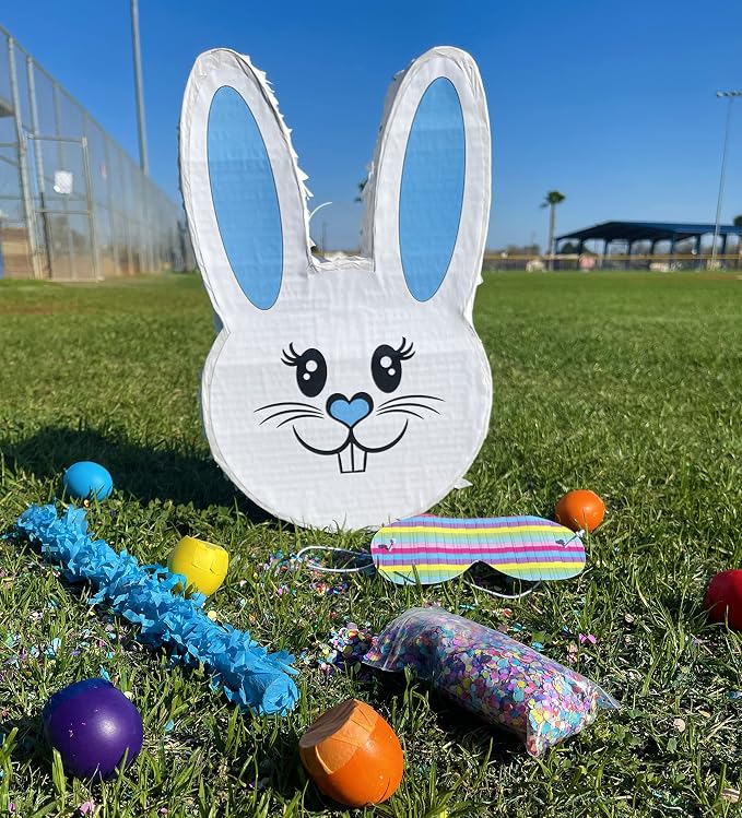 Jergrim Boy Easter Bunny Piñata Set with small stick and confetti bag - 17”x10”x 3” Perfect for Easter Celebration, Bunny Theme Parties, Party Decor, and more