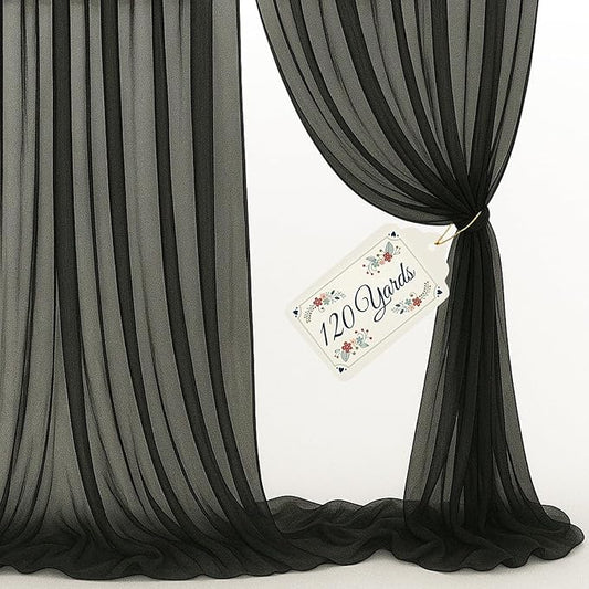 Sheer Voile Chiffon Fabric Draping Panels | 120 Yards 120" Wide Black Voile Fabric | Use for Backdrop Curtain -Wedding and Special Events