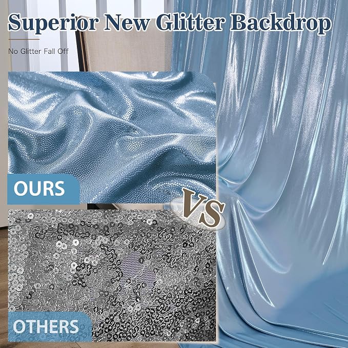 20x10ft Dusty Blue Sequin Backdrop Curtains, Wrinkle Free Glitter Backdrop Drapes for Wedding Parties Photography Stage Decor, Non-Shedding 4 Panels Set (5x10ft Each)