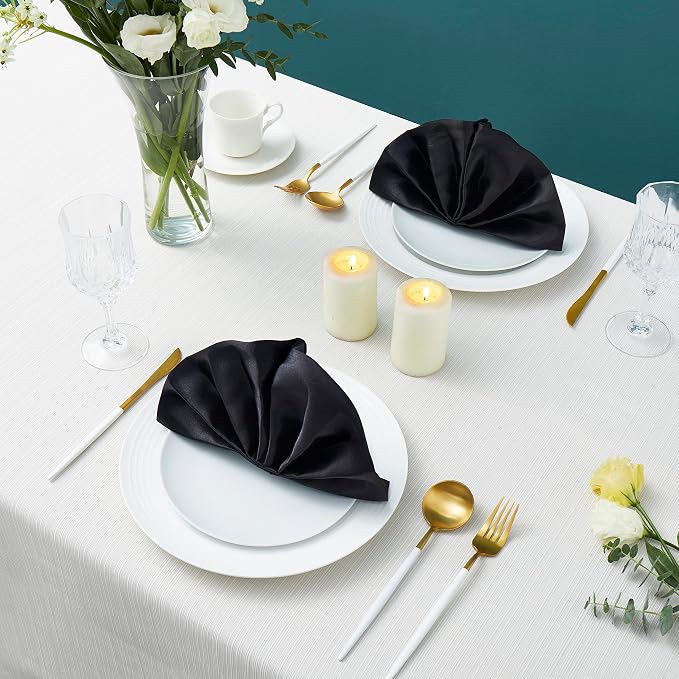 100 Pack Square Satin Dinner Napkins, 20x20 Inches Silky Soft Smooth Table Cloth Napkins for Restaurant Weddings Banquet Party Decoration, Black
