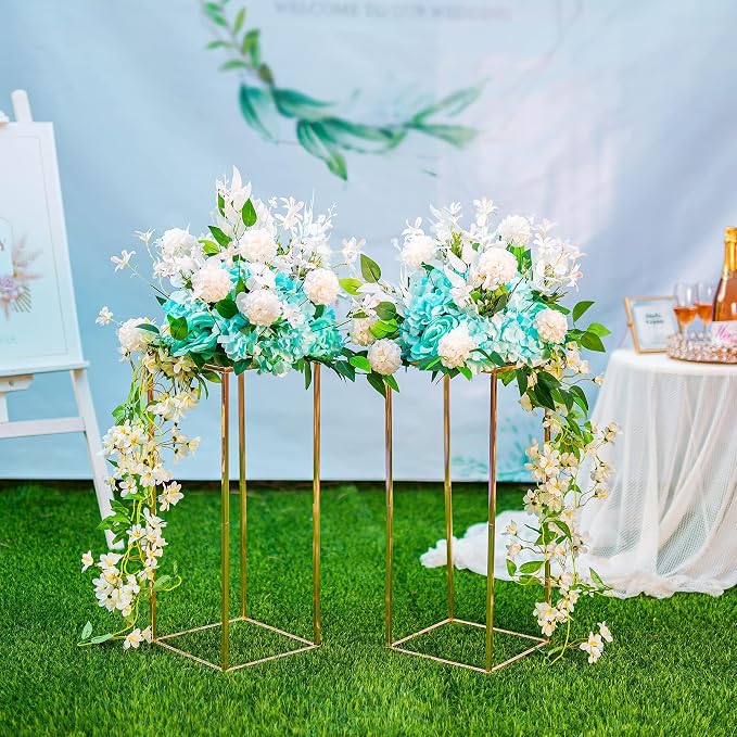 Gold Flower Stand for Table: 23.6” Tall Centerpiece Stand for Wedding Table Reception Floral Center Pieces with Home Decoration Party Event 2 PCS