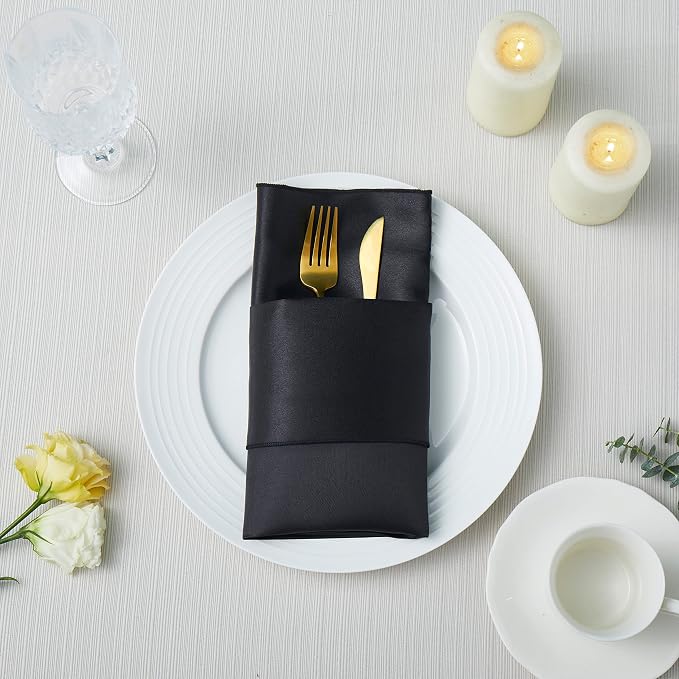 100 Pack Square Satin Dinner Napkins, 20x20 Inches Silky Soft Smooth Table Cloth Napkins for Restaurant Weddings Banquet Party Decoration, Black