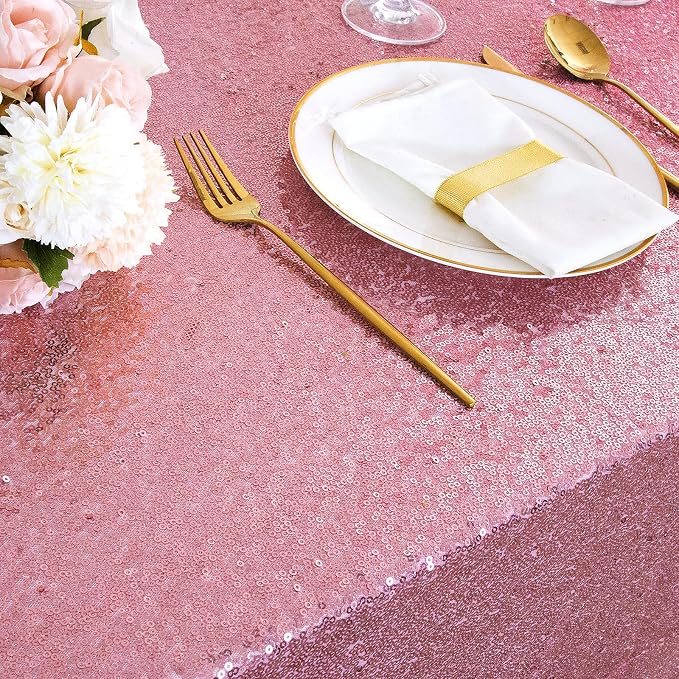 B-COOL Sequin Tablecloth Sparkle Table Cloth Rectangle Sequined Table Overlay Glitter Tablecloth for Baby Shower Decoration Ceremony Graduation Party-90x132 Inch Fuchsia Pink