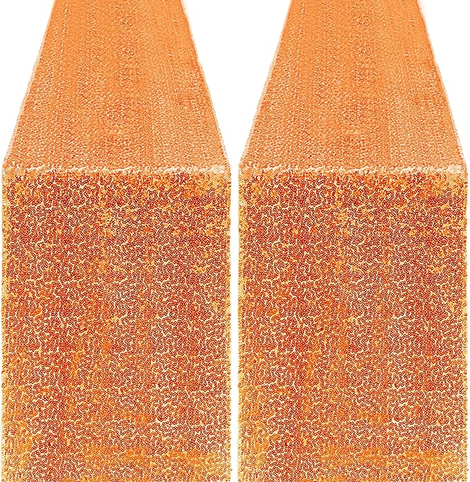 2 Packs 12 x 72 inches Sequin Table Runner, Orange Glitter Table Runner for Birthday Party Supplies Wedding Engagement Baby Shower Holiday Celebration Event Decorations