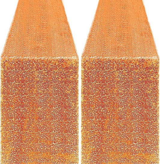 2 Packs 12 x 72 inches Sequin Table Runner, Orange Glitter Table Runner for Birthday Party Supplies Wedding Engagement Baby Shower Holiday Celebration Event Decorations