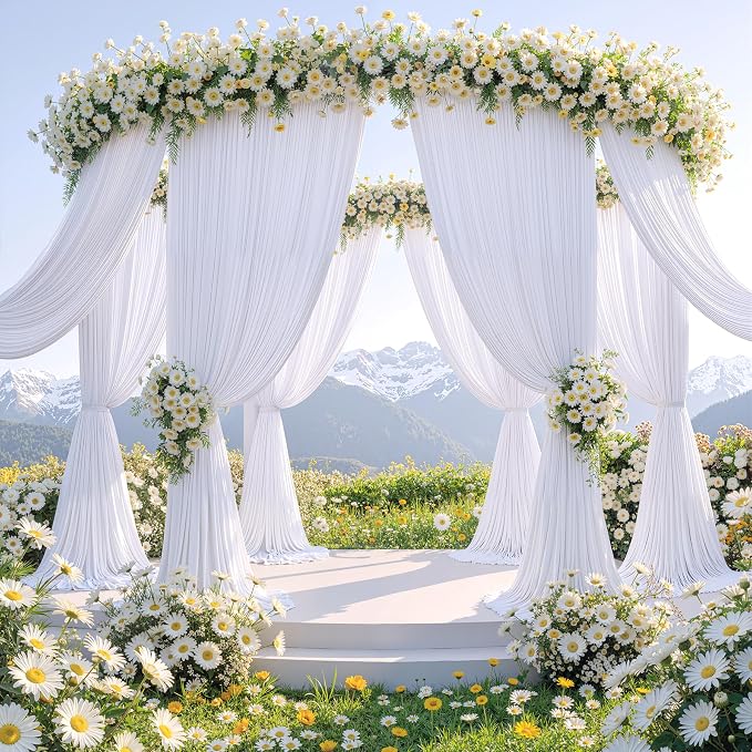 20ftx12ft Wrinkle Free White Backdrop Curtain, 4 Panels 12FT Height White Drapes for Wedding, Silky Polyester Photo Back Drop Cloth Draping for Birthday Party Photography Background
