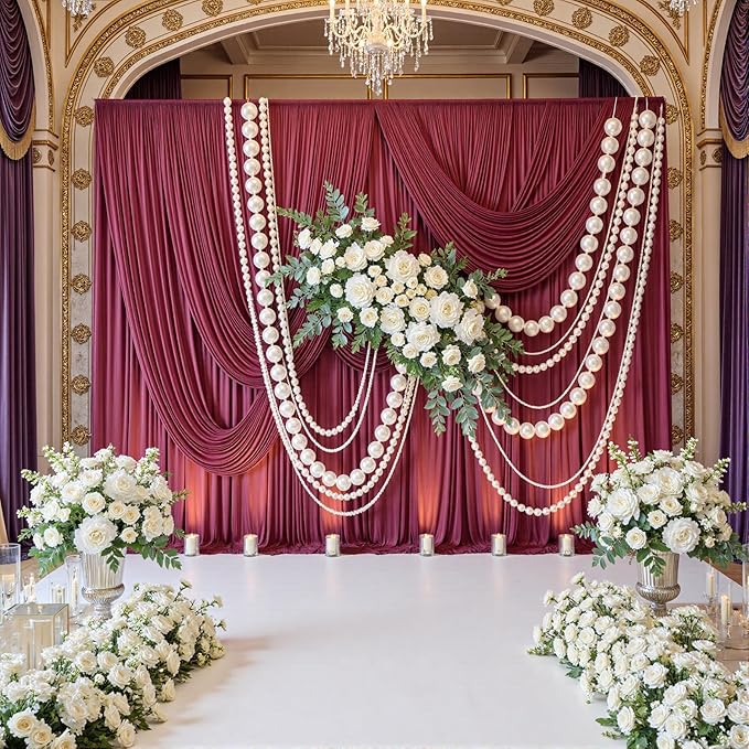 10ft x 10ft Wrinkle Free Maroon Backdrop Curtains for Parties, 2 Panels Silky Polyester Photo Backdrop Drapes for Wedding Birthday Christmas Photography Background Stand