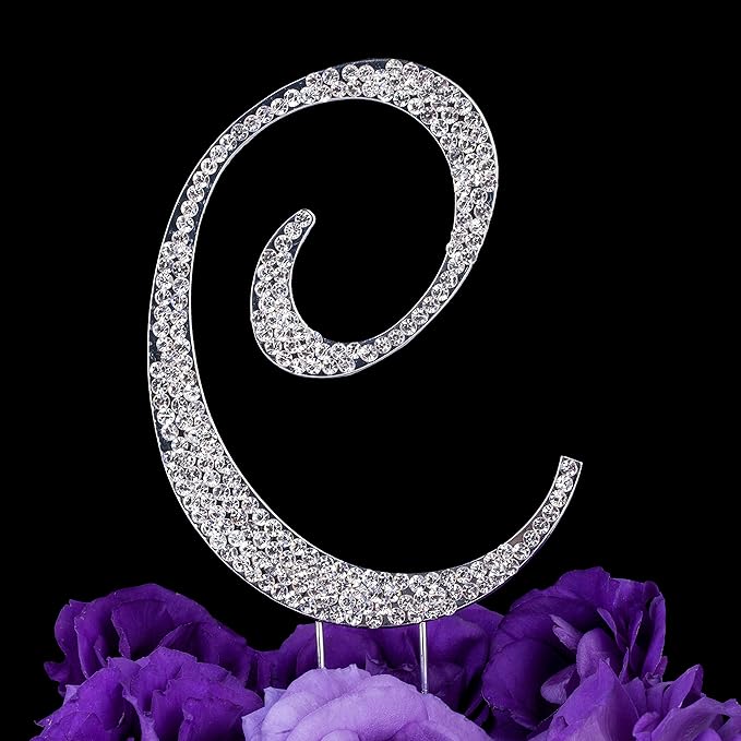 LOVENJOY Gift-Boxed 3.3" Letter C Rhinestone Initial Cake Topper