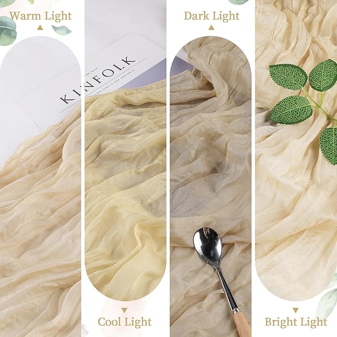 Beige Mother’s Day Cheesecloth Table Runner 10FT Long Easter Spring Boho Gauze Table Runner Rustic Sheer Runner for Spring Wedding Bridal Baby Shower Birthday Party Table Decor Home Easter Decor