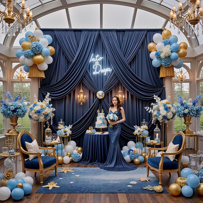 12ft x 10ft Navy Blue Backdrop Curtains for Parties, Wrinkle Free 2 Panels Photo Backdrop Drapes Back Drop Cloth for Wedding Birthday Photography Background Decor