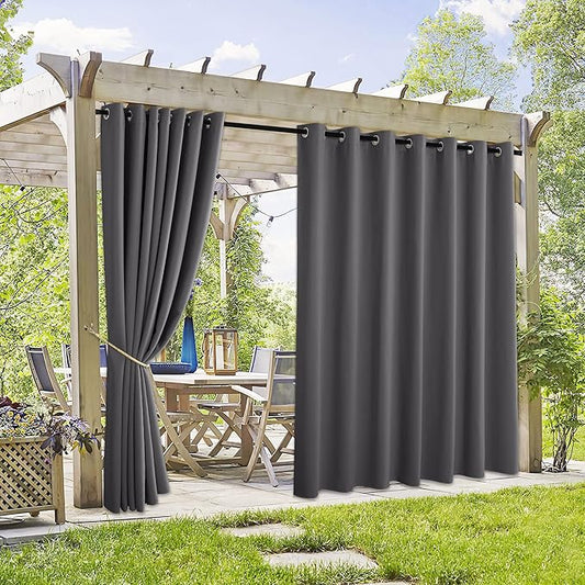 RYB HOME Extra Wide Outdoor Curtains 2 Panels - Blackout Waterproof Privacy Protect Outside Curtains for Patio Gazebo Balcony Lanai Hot Tub Pergola, Wide 105 x Long 84 inches, Grey