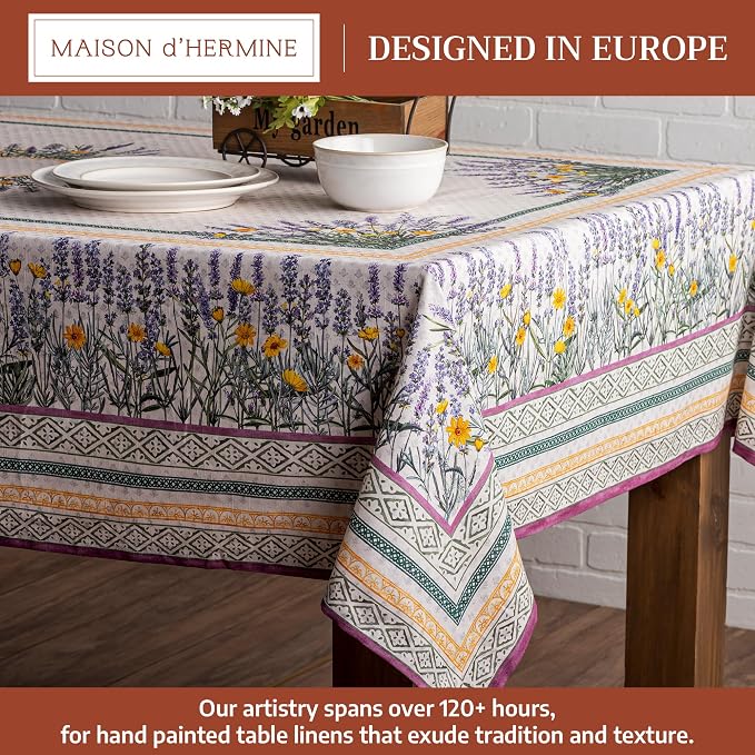 Maison d' Hermine Table Cloth Rectangle Table 100% Cotton 54 x 72 Inches Tablecloth Reusable Decorative for Dining Kitchen Room Farmhouse Party Home Hotel Restaurant Spring Summer - Fanny Lavender